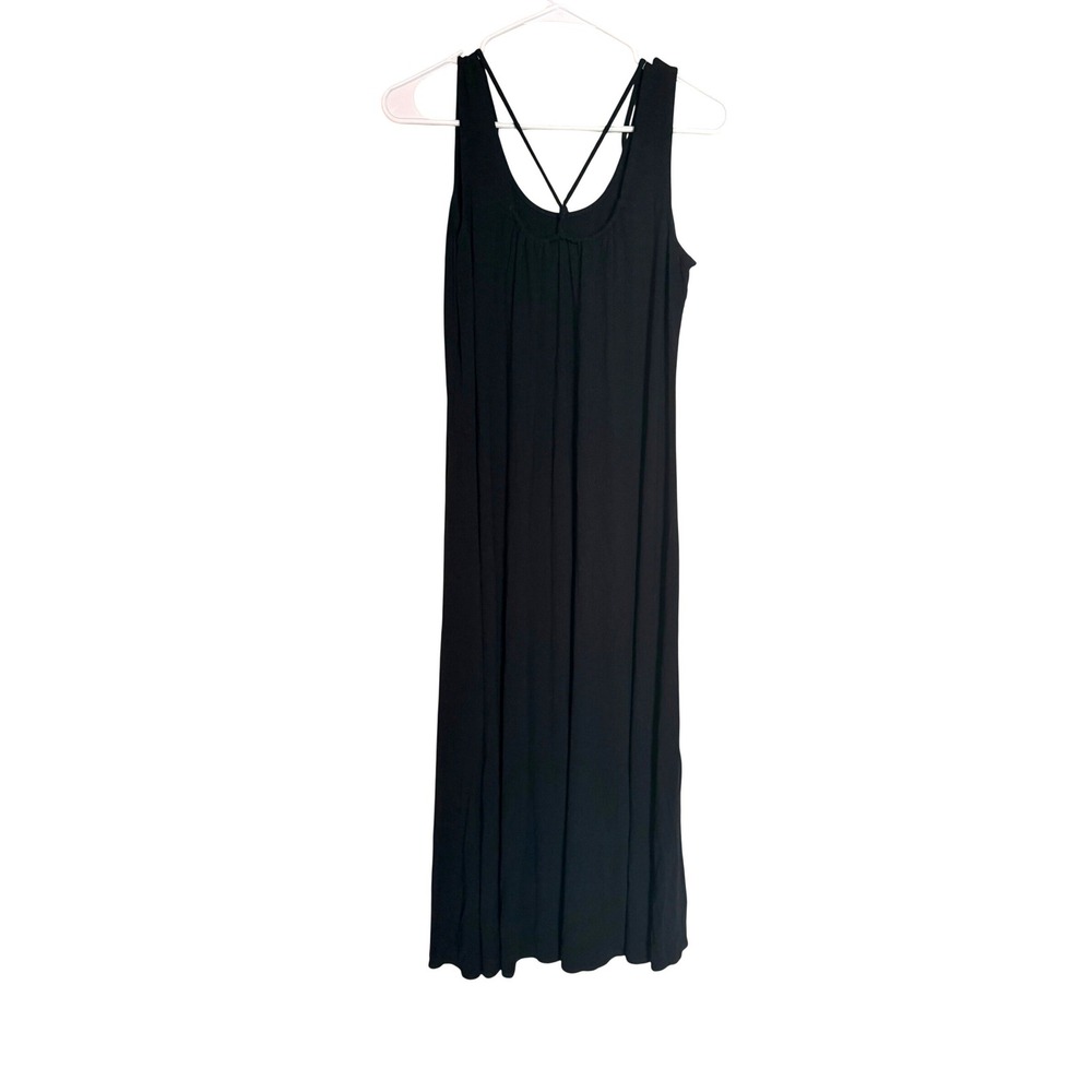 Eileen Fisher Black Viscose Jersey Strappy Racerback Midi Dress Small Minimalist